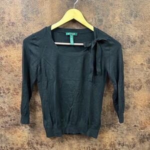 Lauren Ralph Lauren Black Medium pullover silk blend sweater w/ bow long sleeve